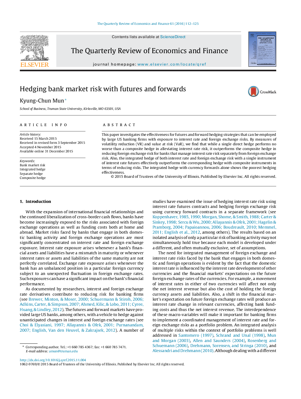 Hedging bank market risk with futures and forwards