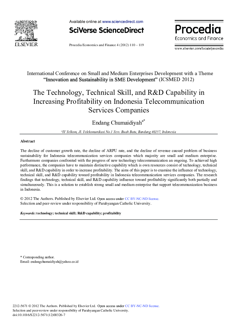 The Technology, Technical Skill, and R&D Capability in Increasing Profitability on Indonesia Telecommunication Services Companies 