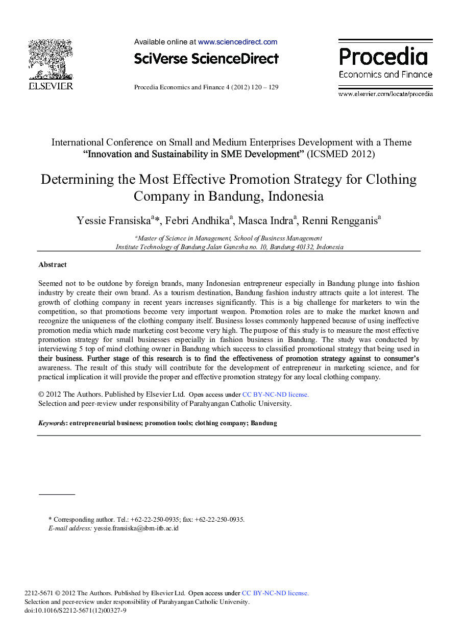 Determining the Most Effective Promotion Strategy for Clothing Company in Bandung, Indonesia 