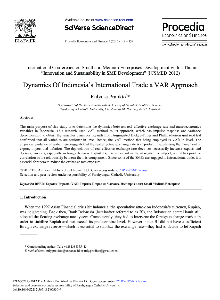 Dynamics Of Indonesia's International Trade a VAR Approach 