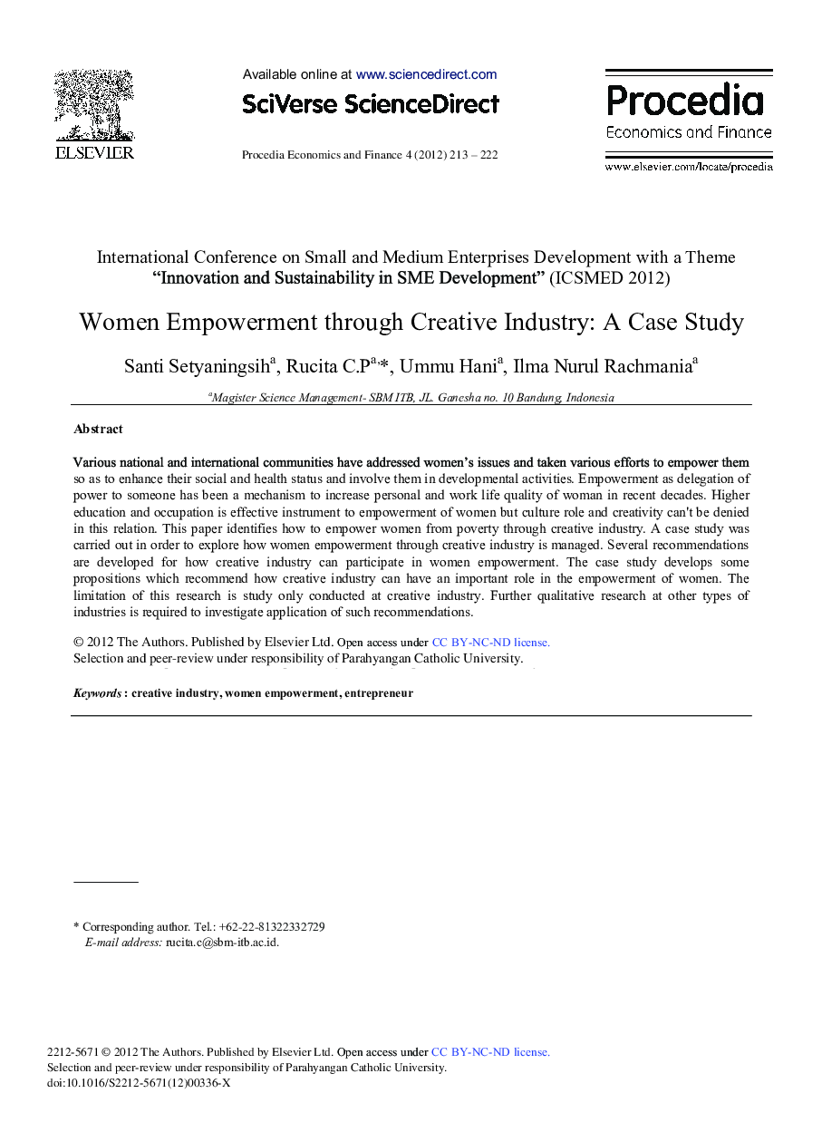 Women Empowerment through Creative Industry: A Case Study 