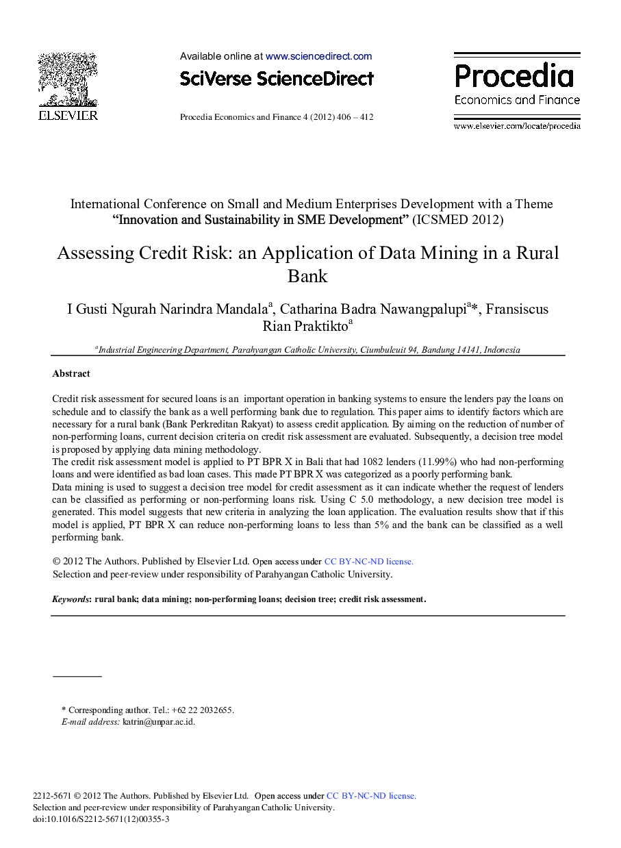 Assessing Credit Risk: An Application of Data Mining in a Rural Bank 