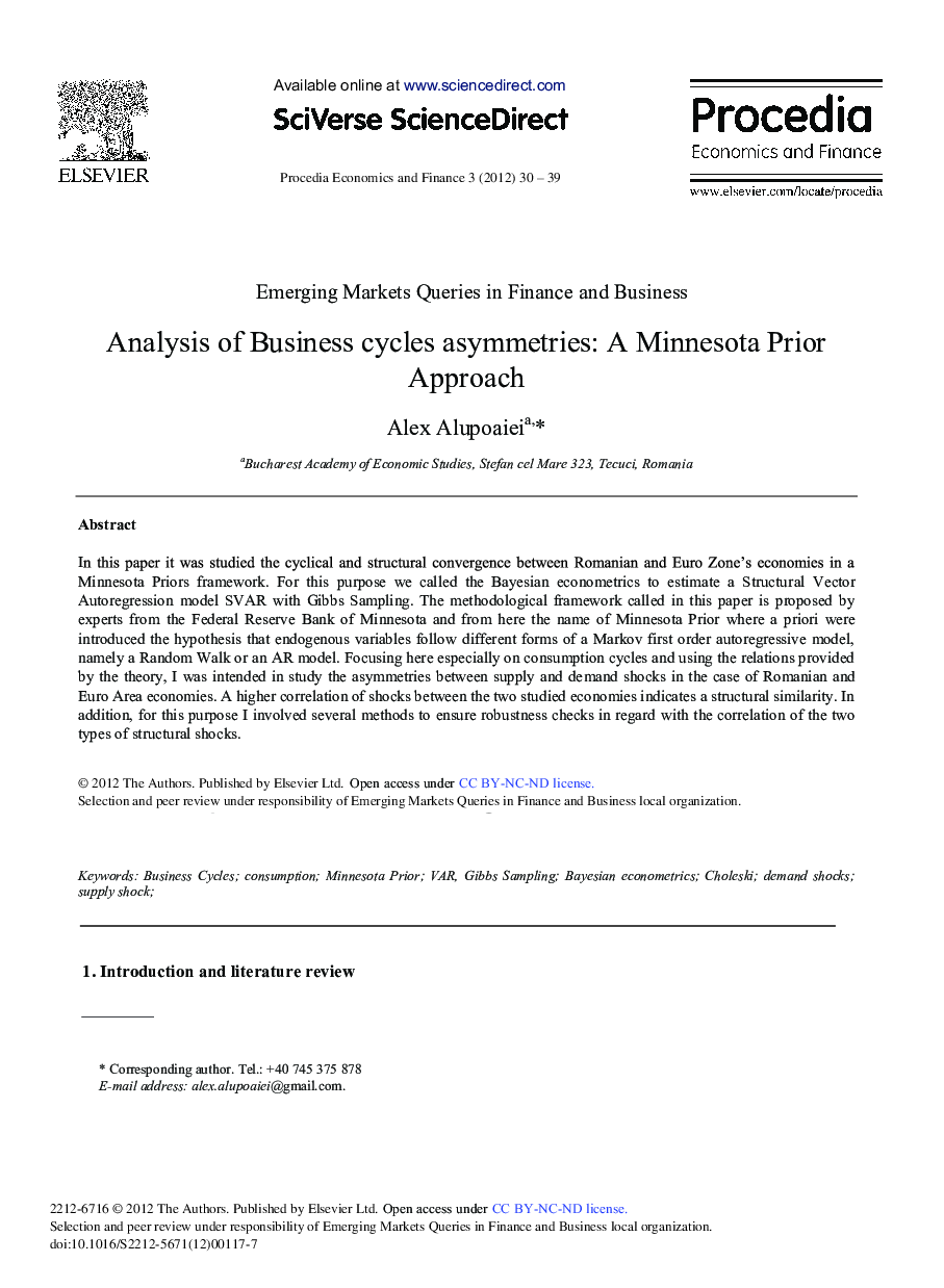 Analysis of Business Cycles Asymmetries: A Minnesota Prior Approach 