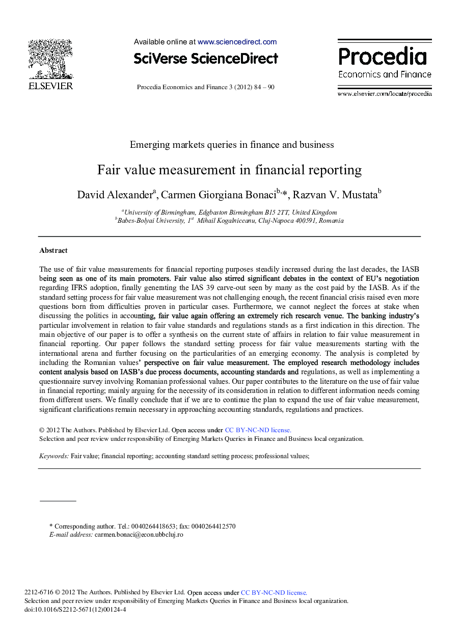 Fair Value Measurement in Financial Reporting 