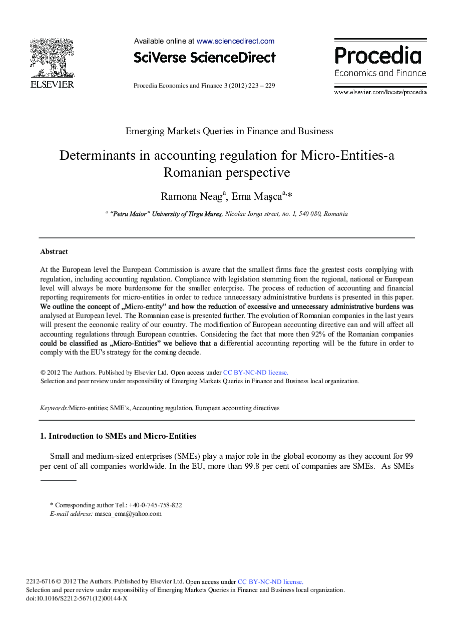 Determinants in Accounting Regulation for Micro-Entities-a Romanian Perspective 