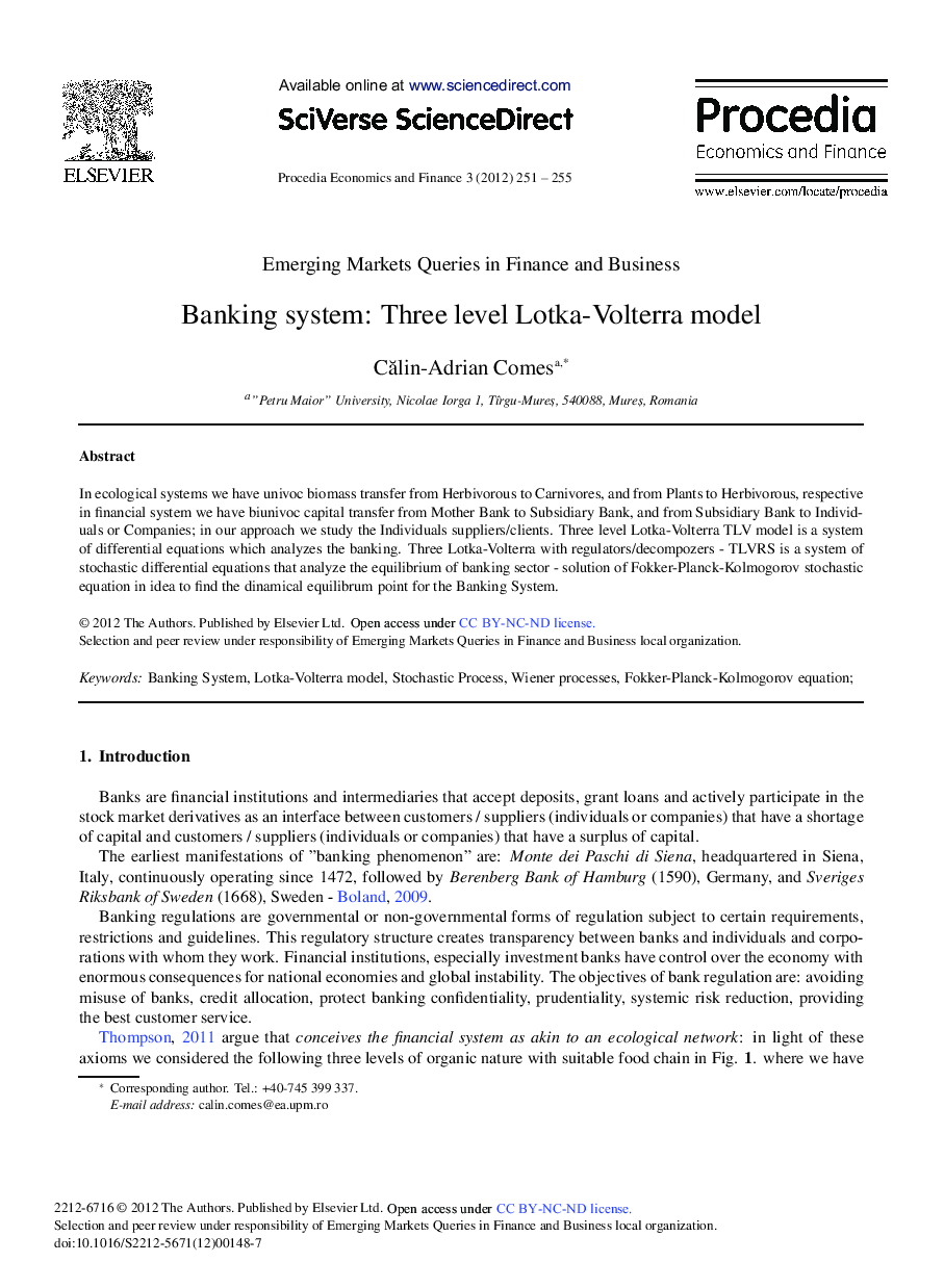 Banking System: Three level Lotka-Volterra Model 