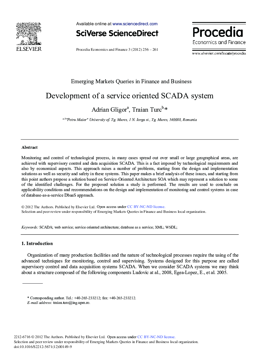Development of a Service Oriented SCADA System 