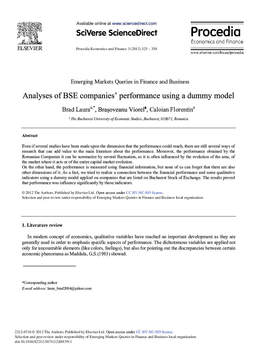 Analyses of BSE Companies’ Performance using a Dummy Model 