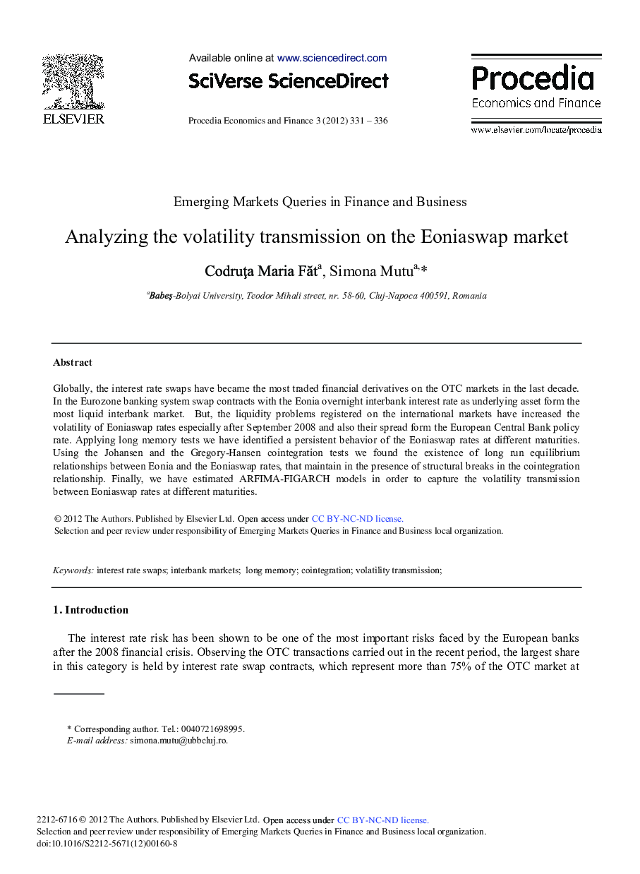 Analyzing the Volatility Transmission on the Eoniaswap Market 