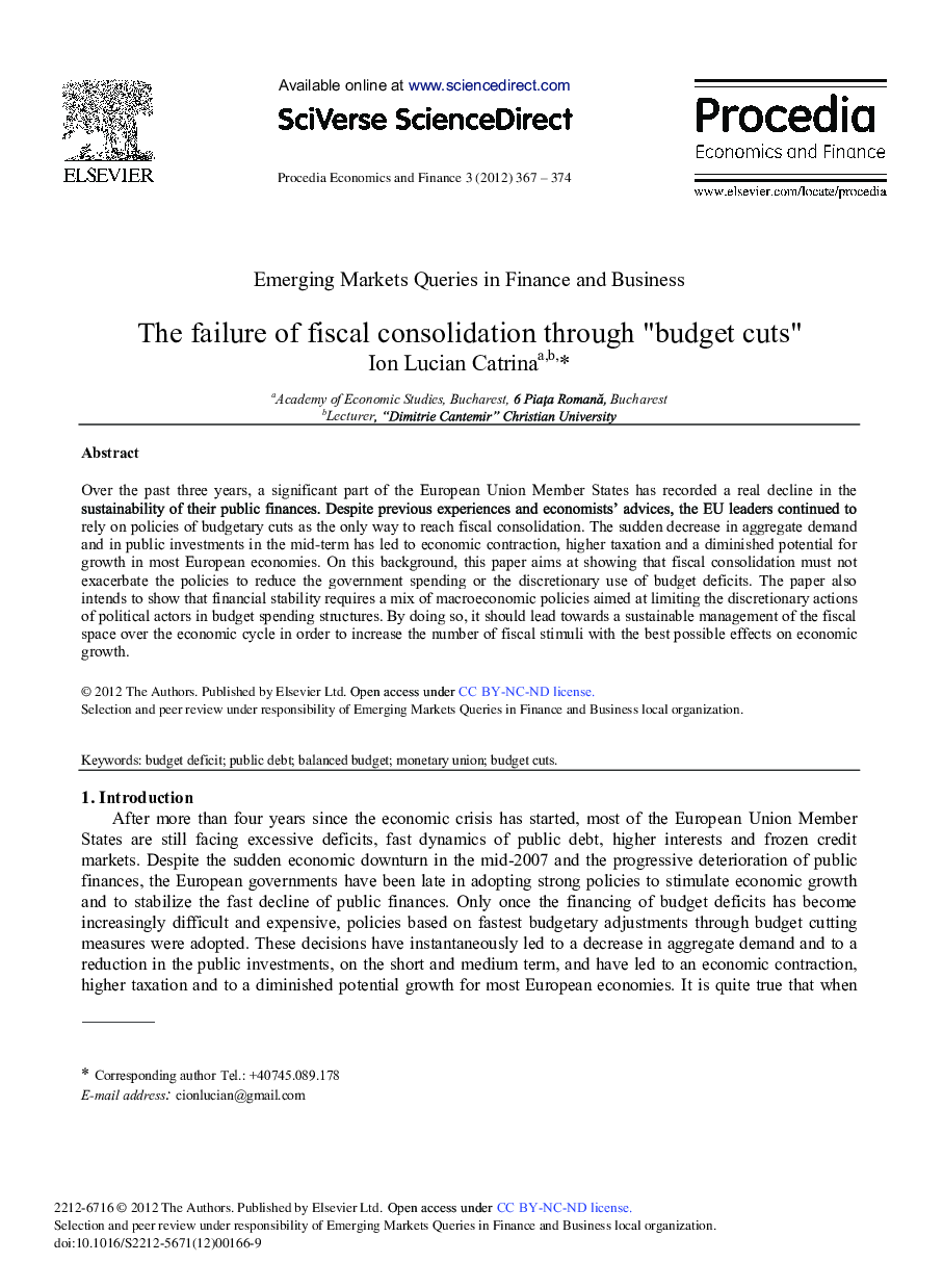 The Failure of Fiscal Consolidation Through “Budget Cuts” 