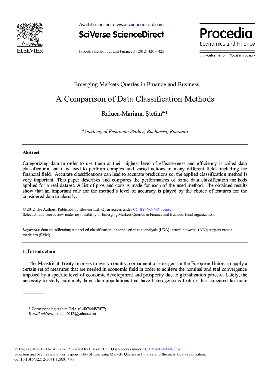 A Comparison of Data Classification Methods 