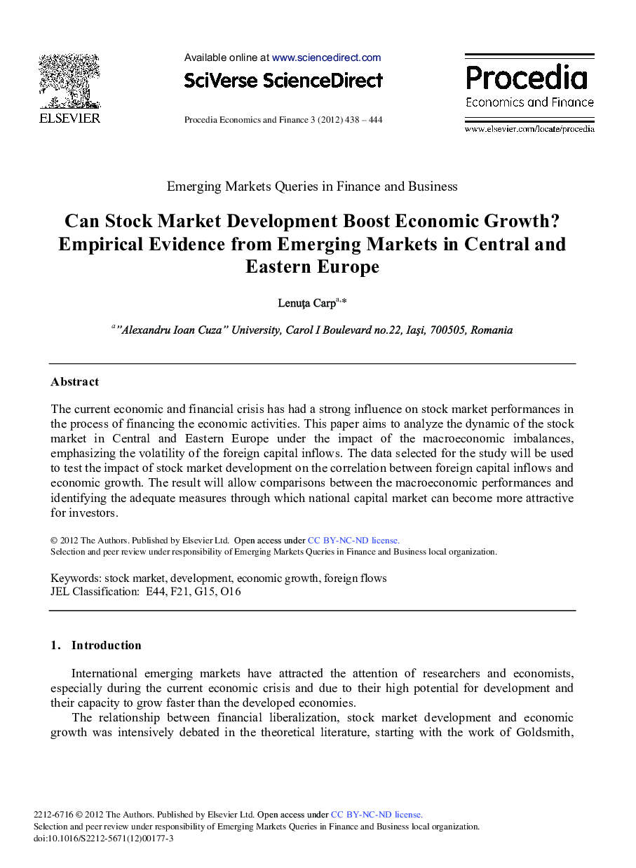 Can Stock Market Development Boost Economic Growth? Empirical Evidence from Emerging Markets in Central and Eastern Europe 