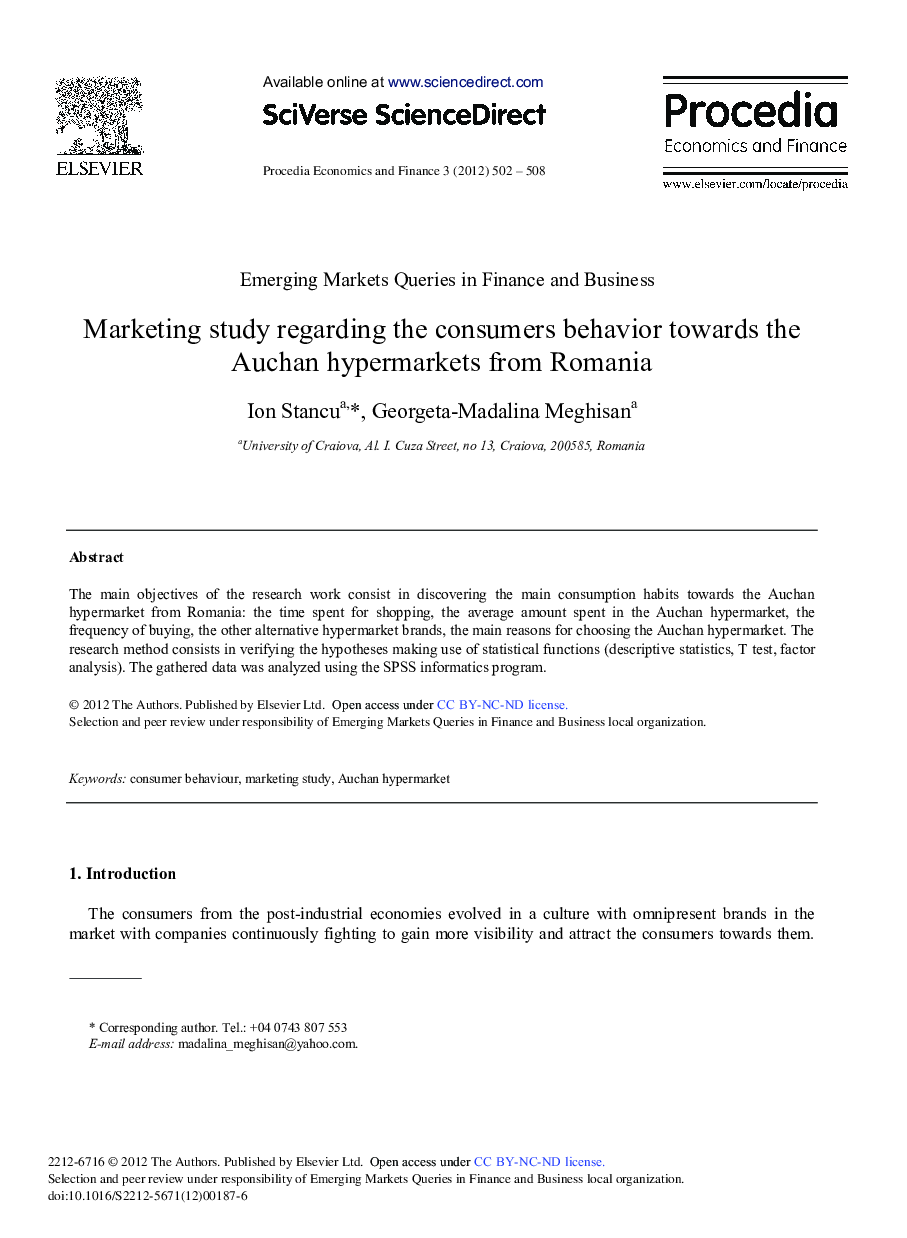 Marketing Study Regarding the Consumers Behavior Towards the Auchan Hypermarkets from Romania 
