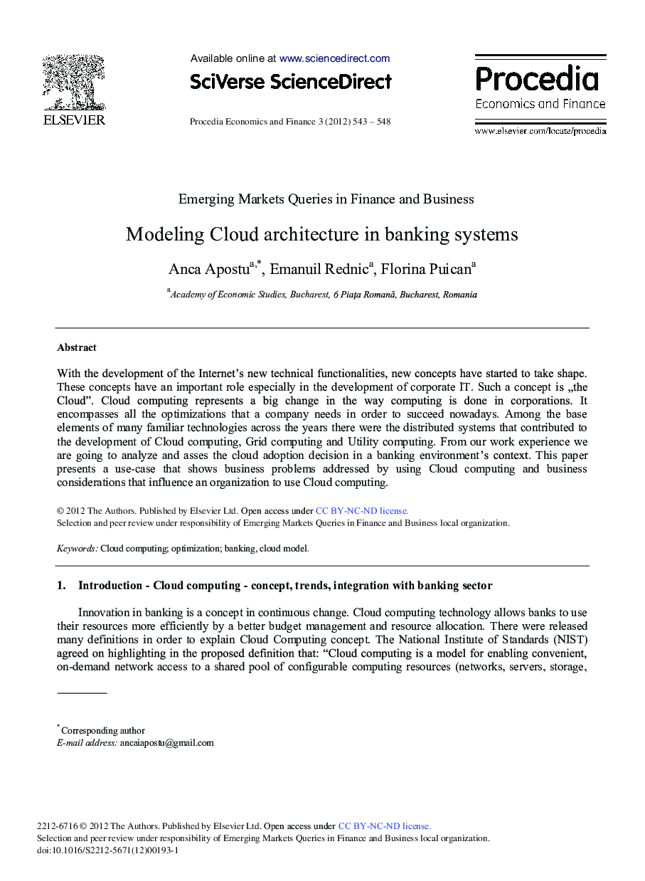 Modeling Cloud Architecture in Banking Systems 