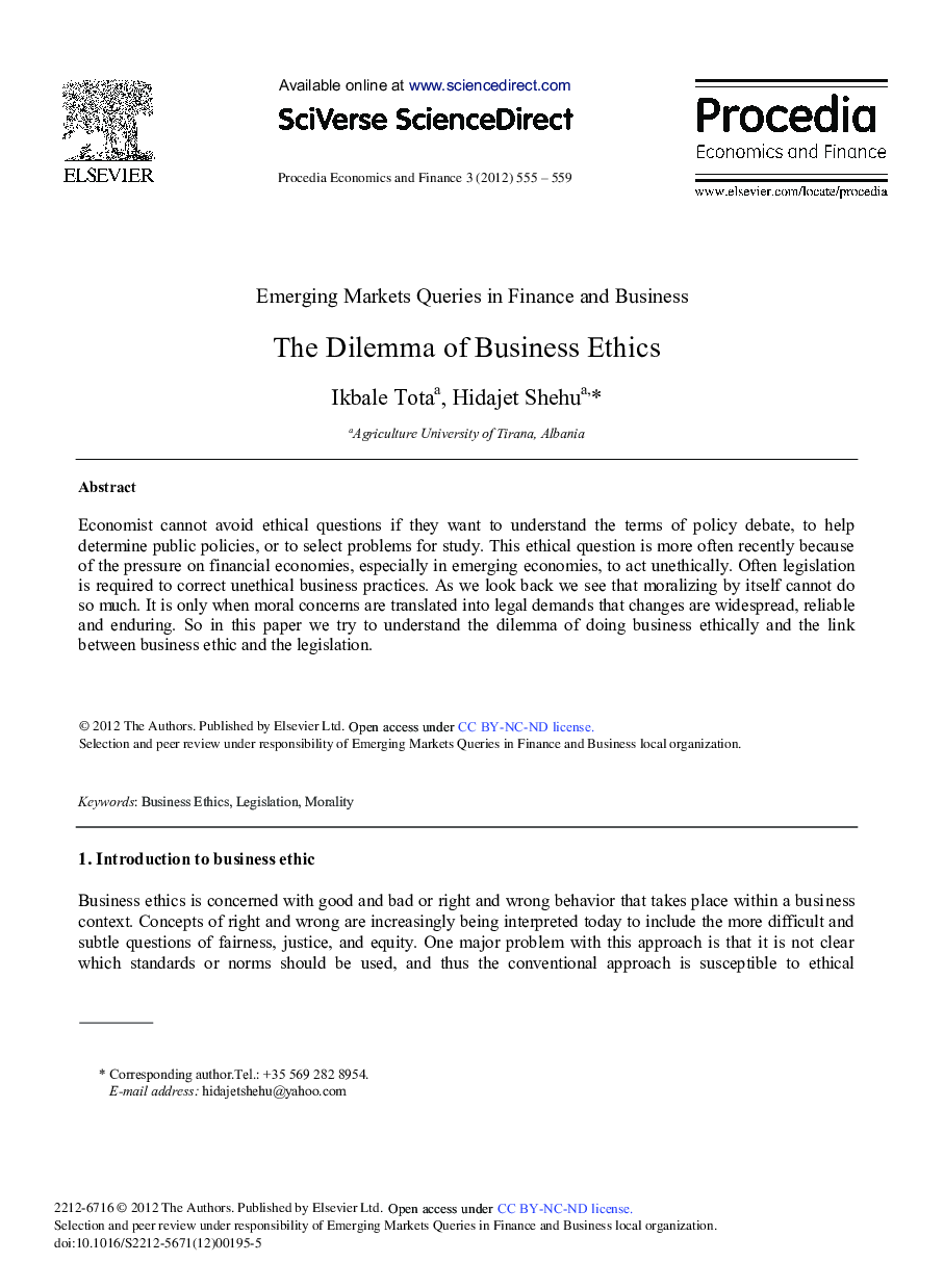 The Dilemma of Business Ethics 