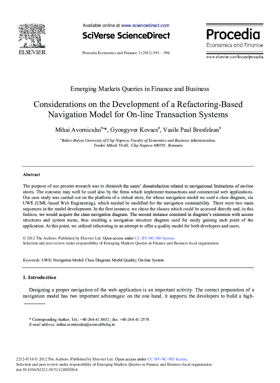 Considerations on the Development of a Refactoring-based Navigation Model for On-line Transaction Systems 