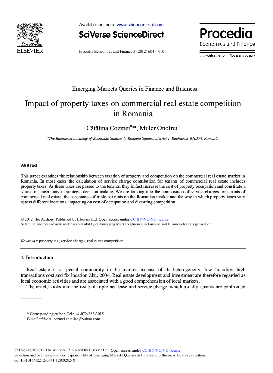 Impact of Property Taxes on Commercial Real Estate Competition in Romania 
