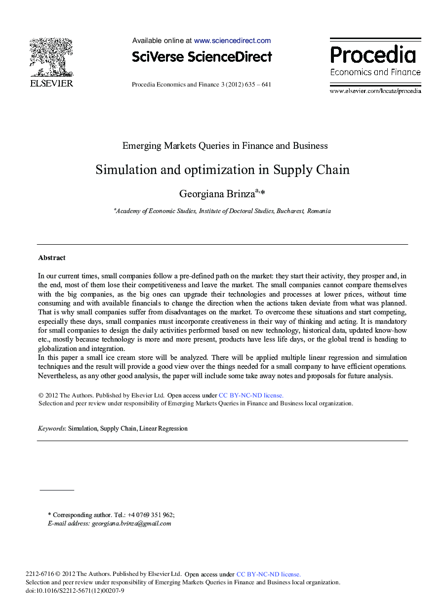 Simulation and Optimization in Supply Chain 