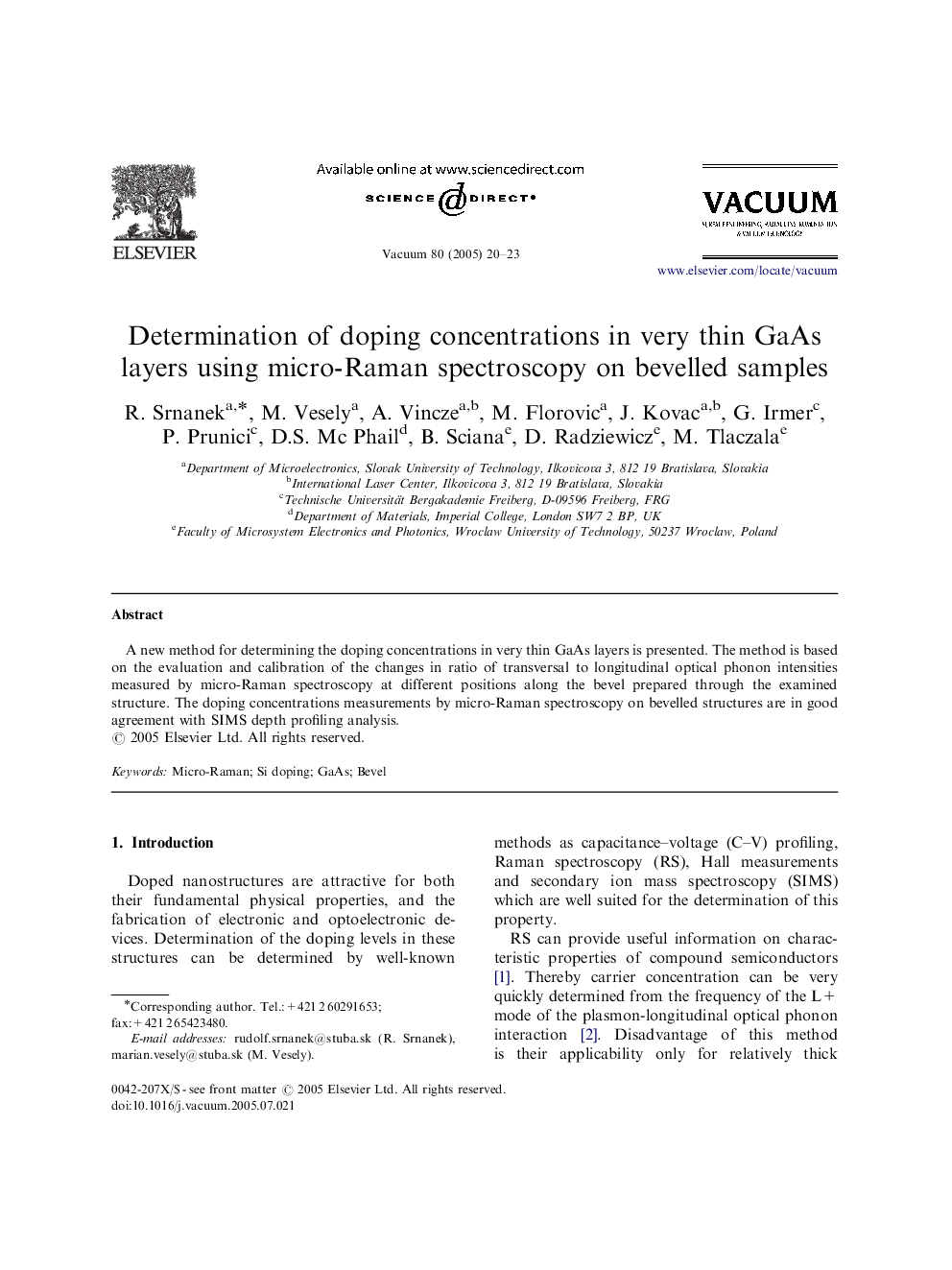 Determination of doping concentrations in very thin GaAs layers using micro-Raman spectroscopy on bevelled samples