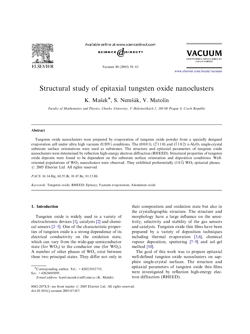 Structural study of epitaxial tungsten oxide nanoclusters