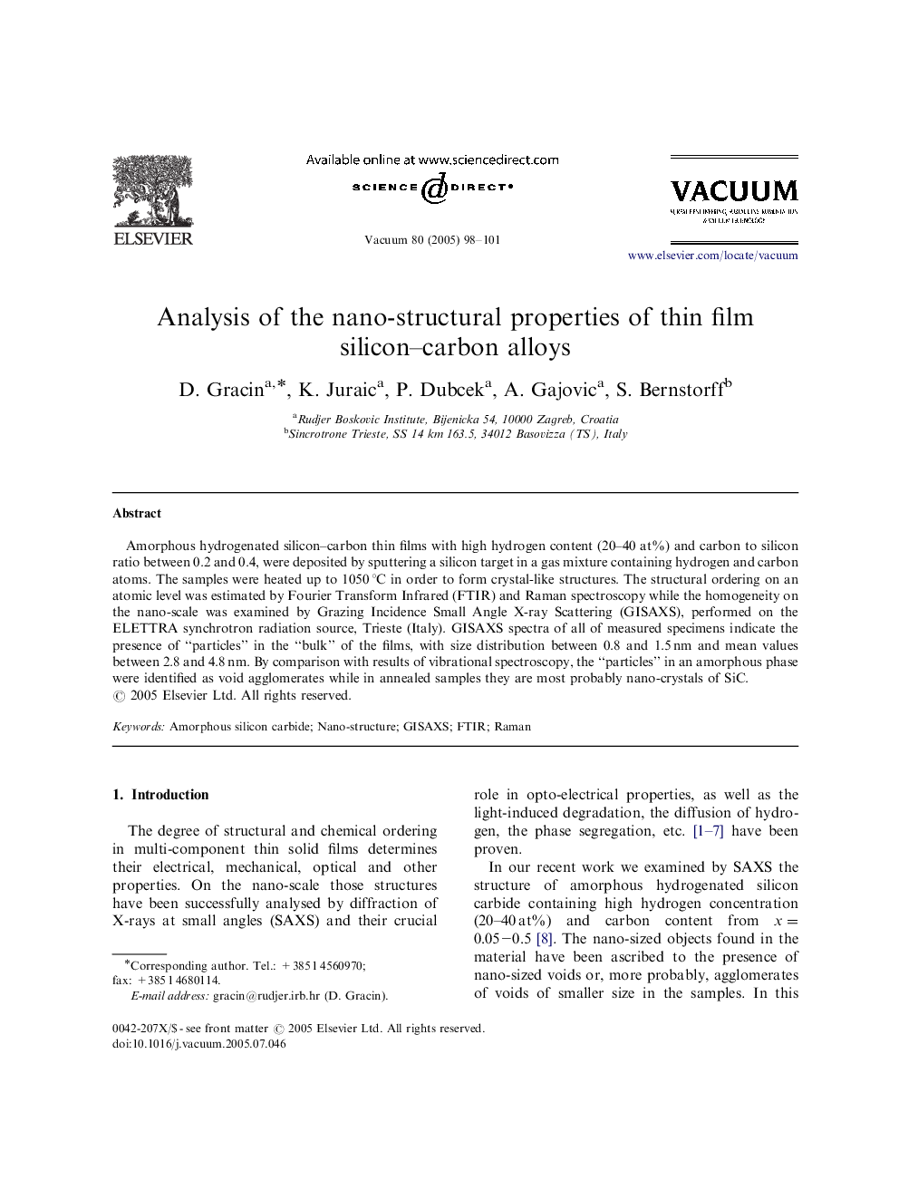 Analysis of the nano-structural properties of thin film silicon-carbon alloys