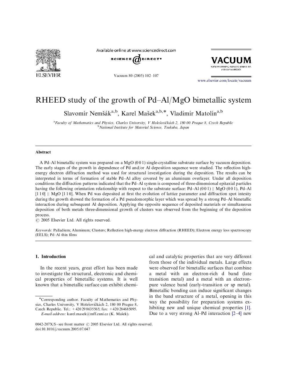 RHEED study of the growth of Pd-Al/MgO bimetallic system