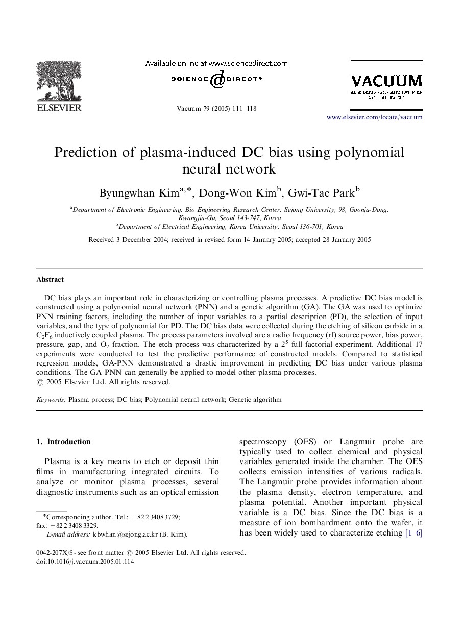 Prediction of plasma-induced DC bias using polynomial neural network