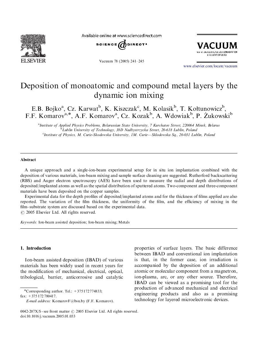 Deposition of monoatomic and compound metal layers by the dynamic ion mixing