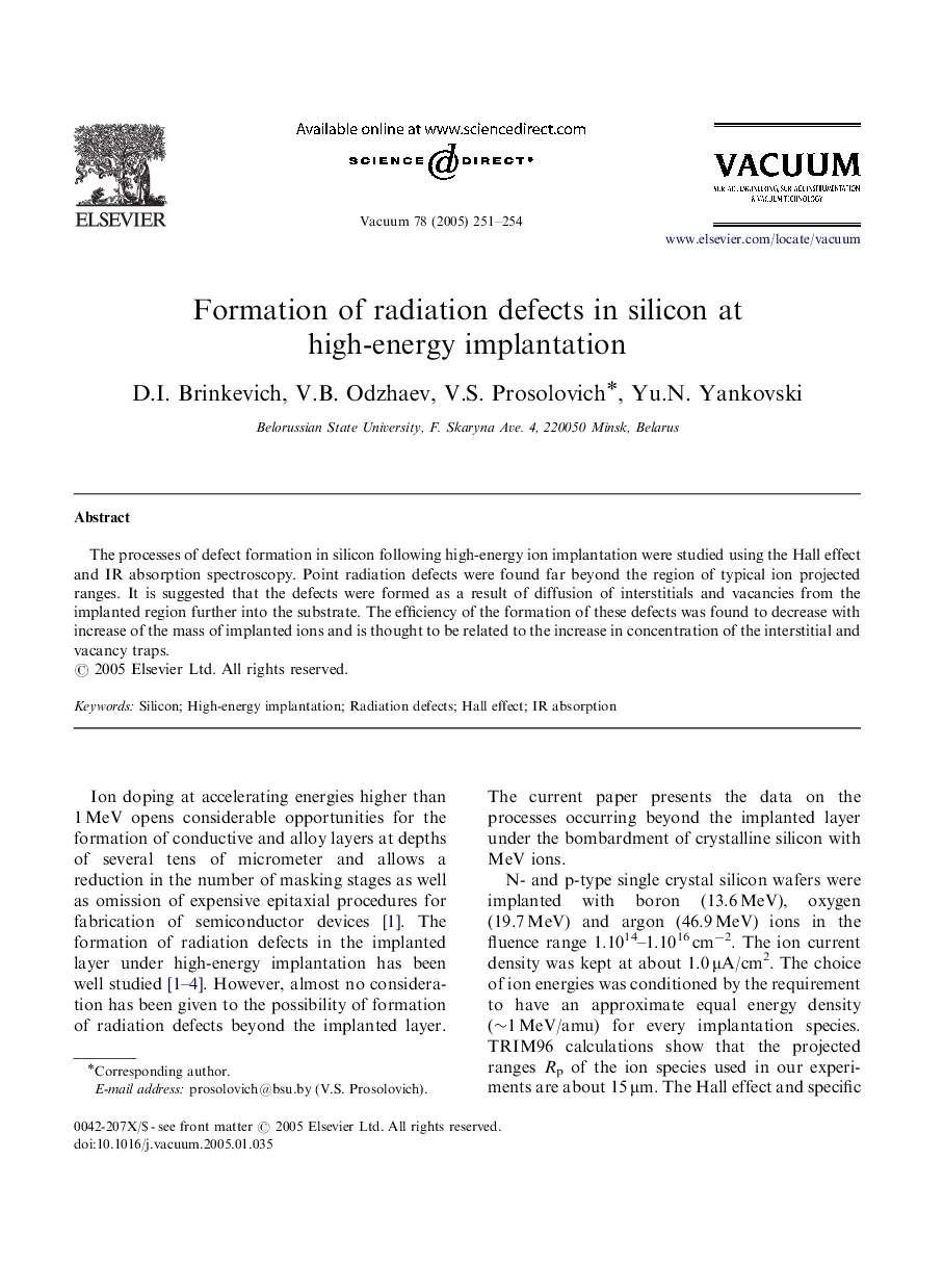 Formation of radiation defects in silicon at high-energy implantation