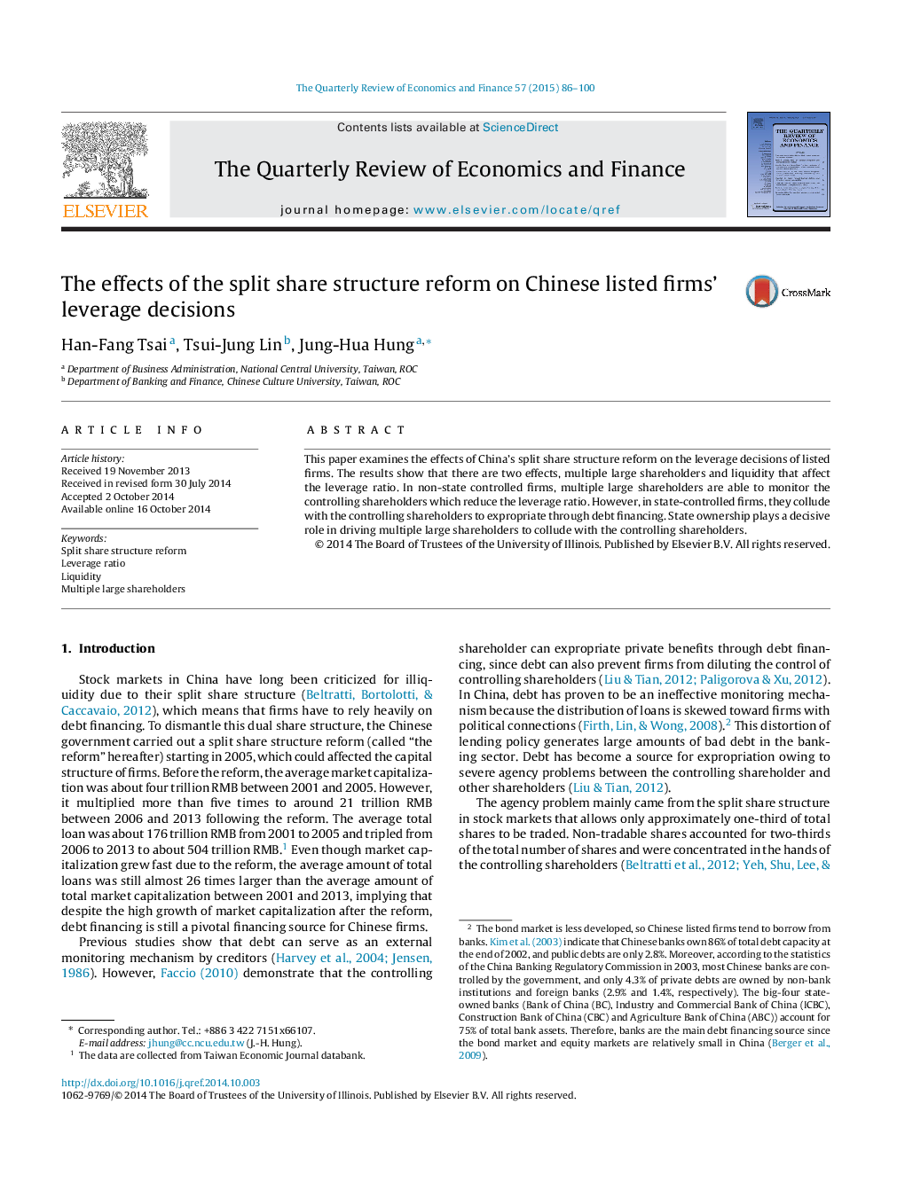 The effects of the split share structure reform on Chinese listed firms’ leverage decisions