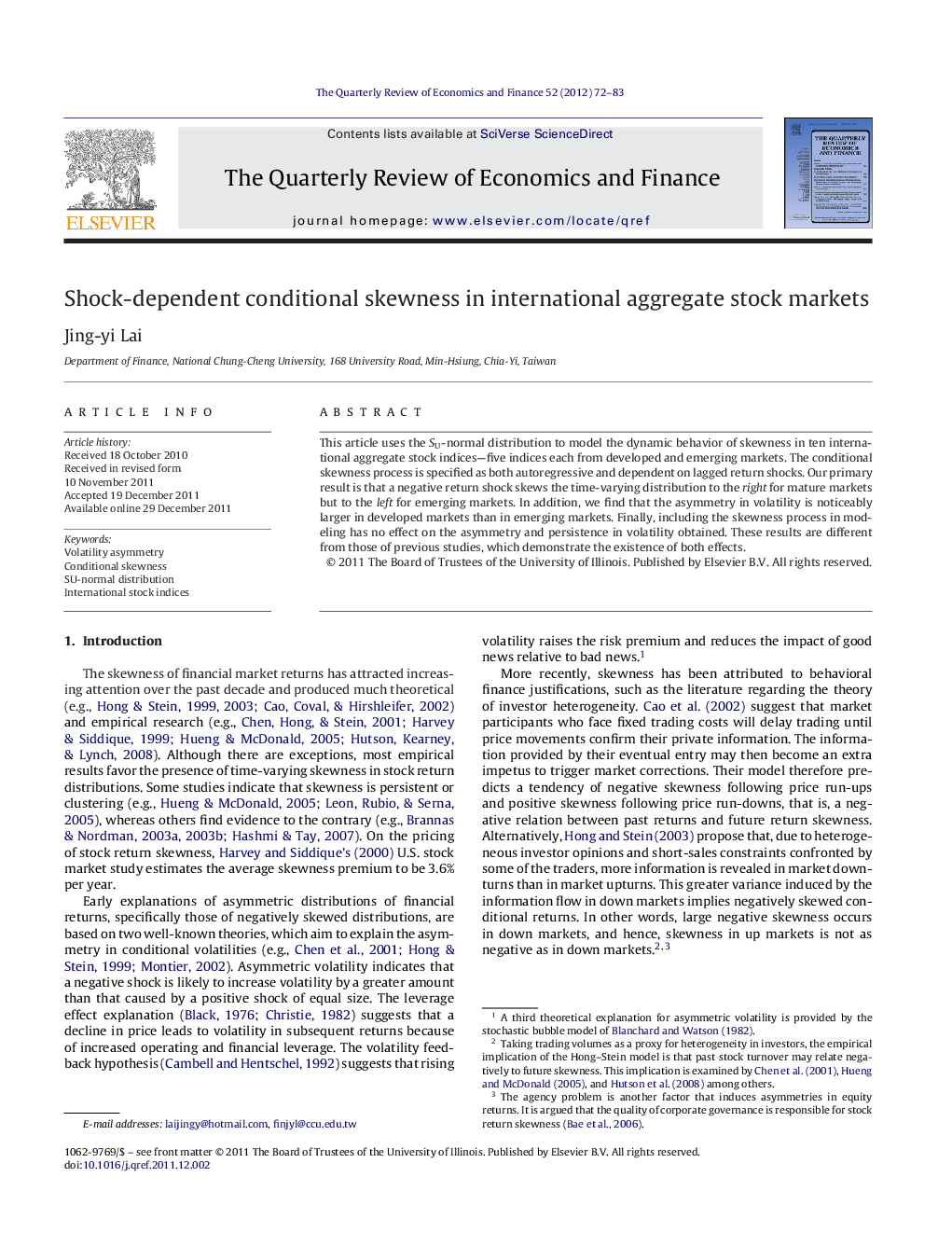 Shock-dependent conditional skewness in international aggregate stock markets