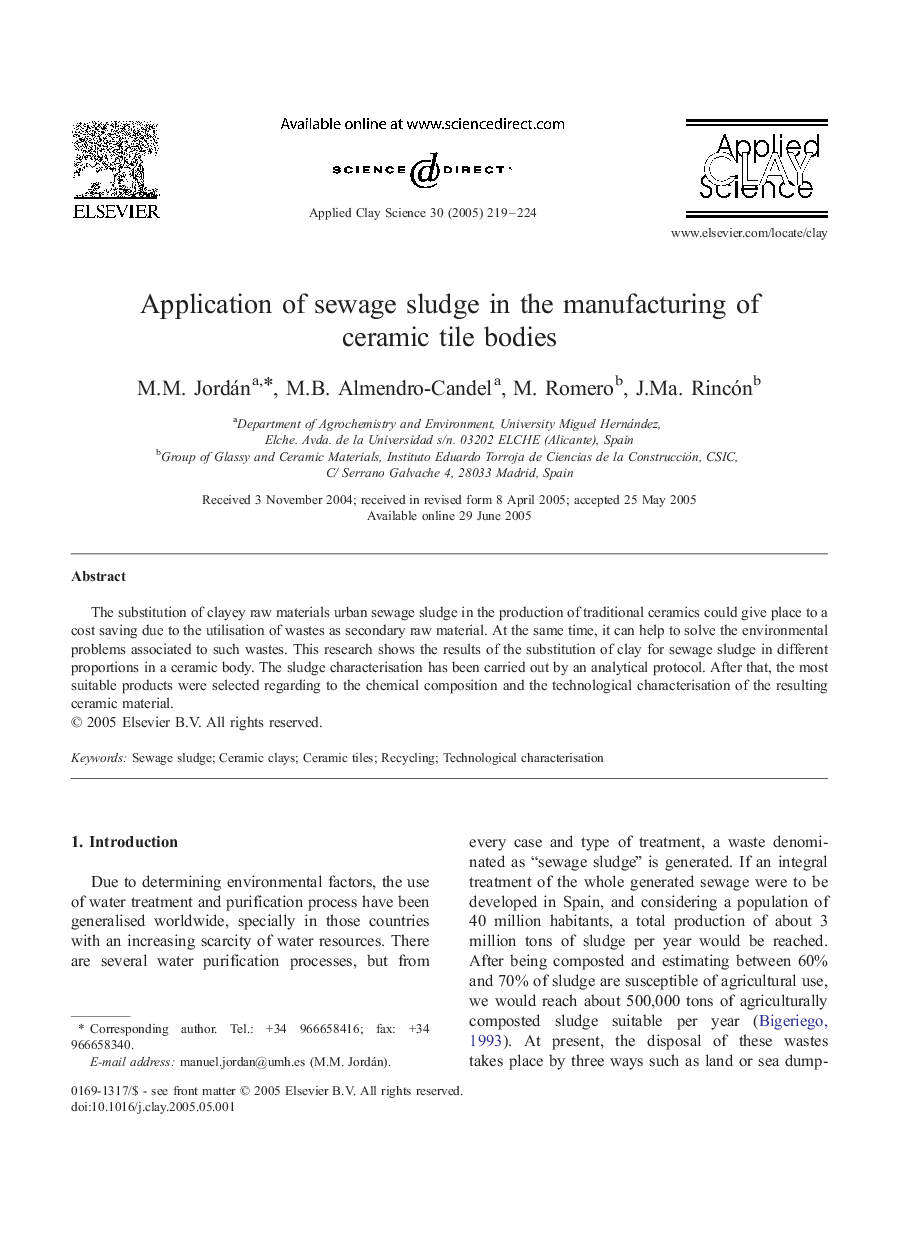 Application of sewage sludge in the manufacturing of ceramic tile bodies