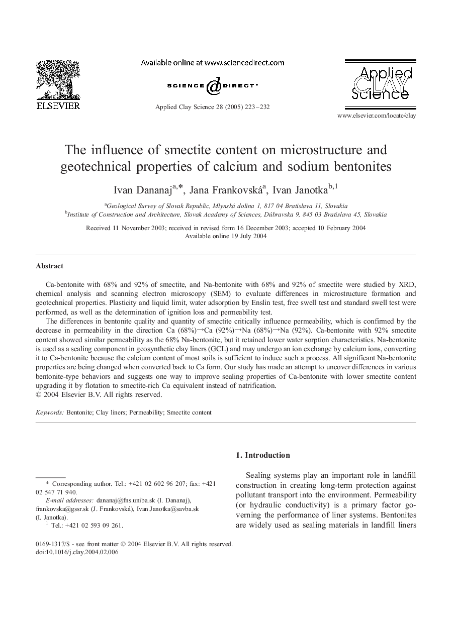 The influence of smectite content on microstructure and geotechnical properties of calcium and sodium bentonites