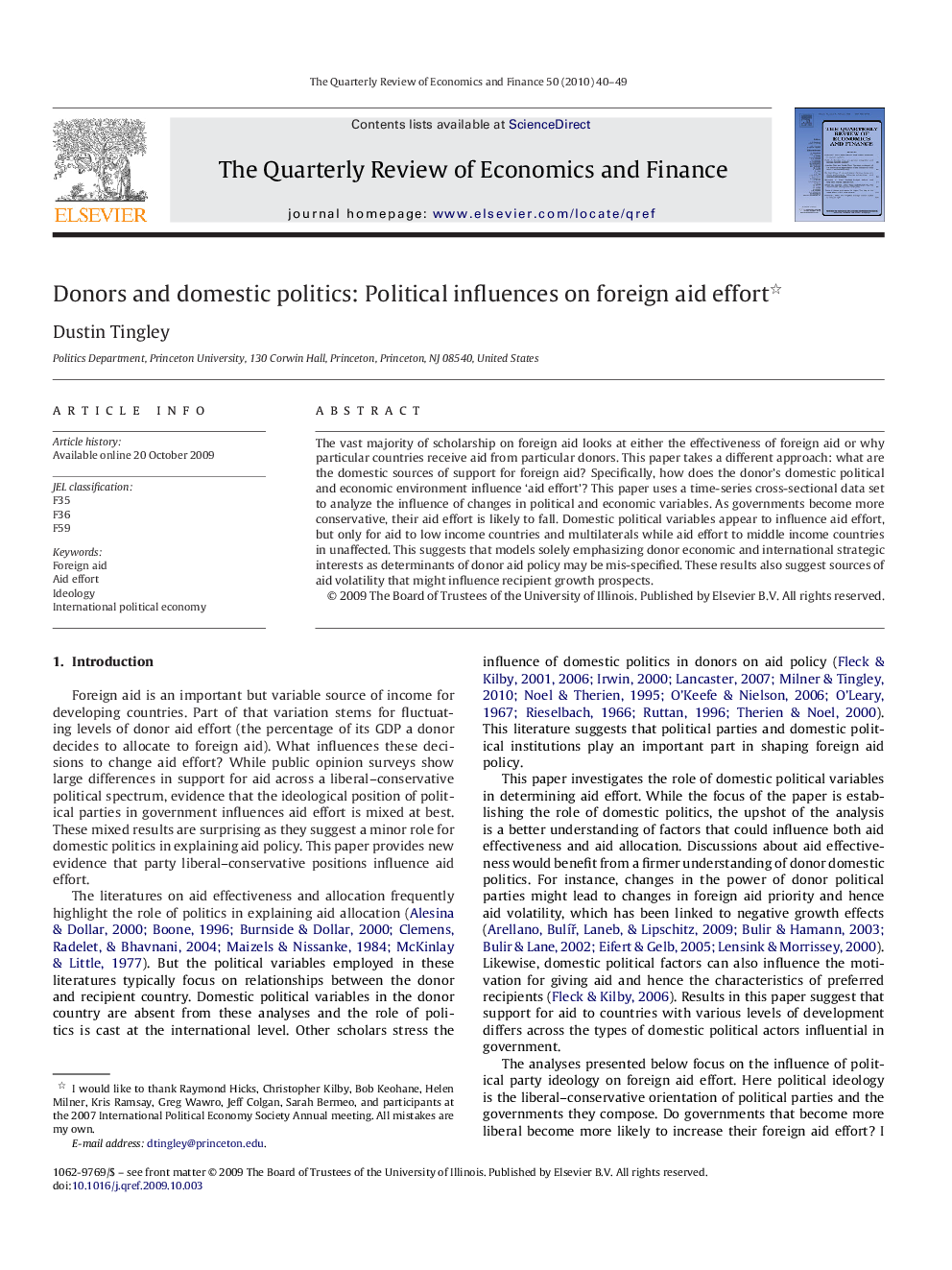 Donors and domestic politics: Political influences on foreign aid effort 