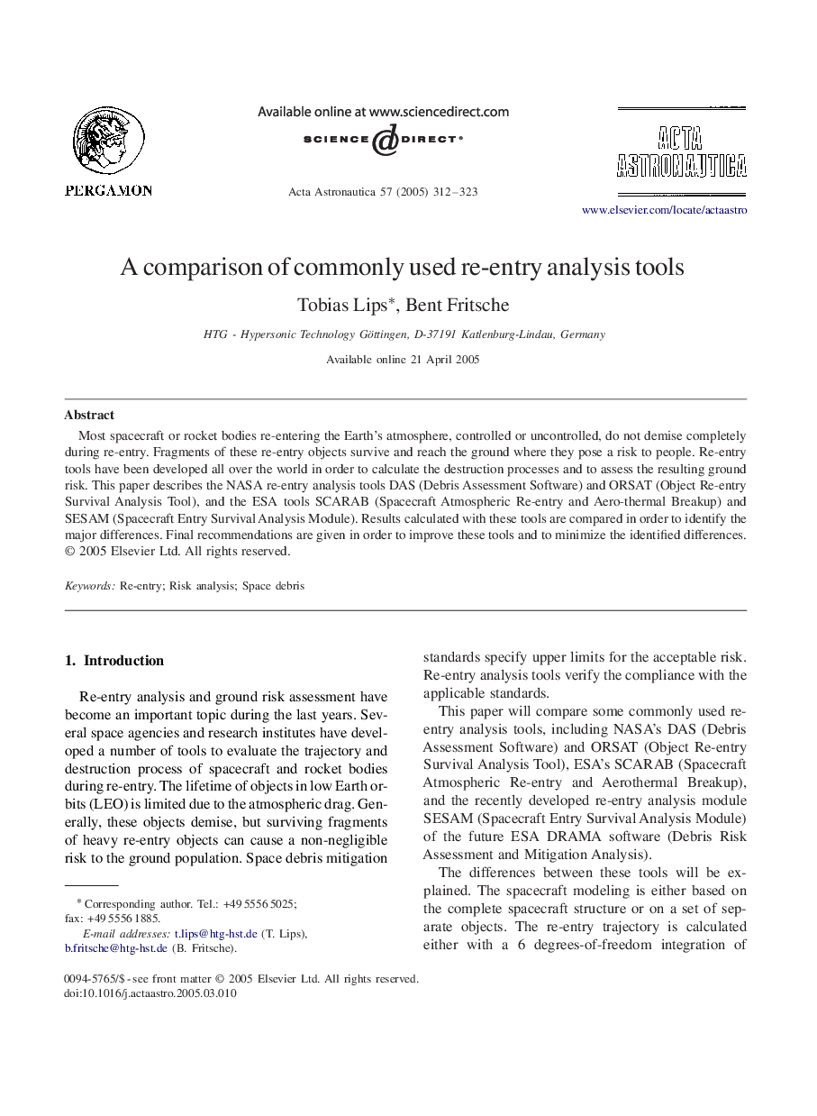 A comparison of commonly used re-entry analysis tools