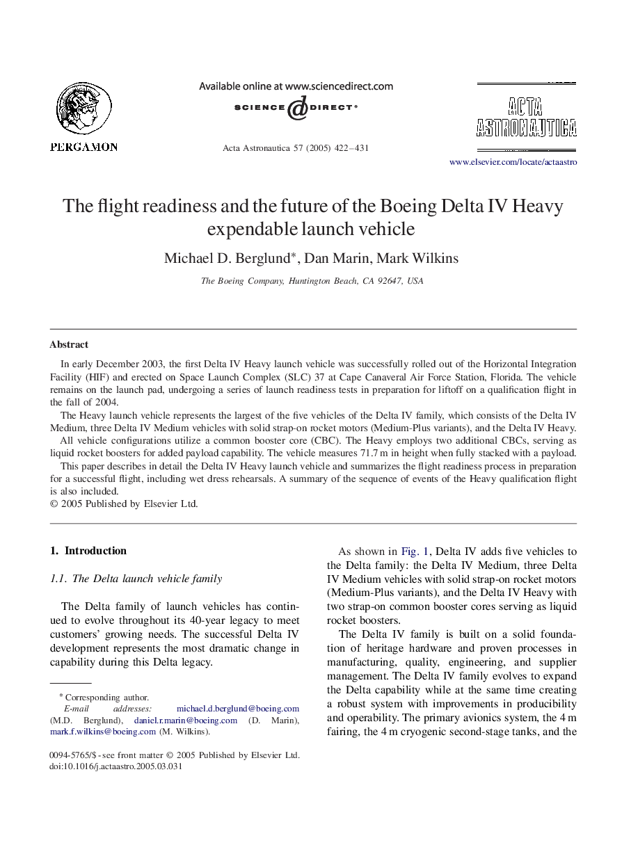 عکس صفحه اول مقاله: The flight readiness and the future of the Boeing Delta IV Heavy expendable launch vehicle The flight readiness and the future of the Boeing Delta IV Heavy expendable launch vehicle