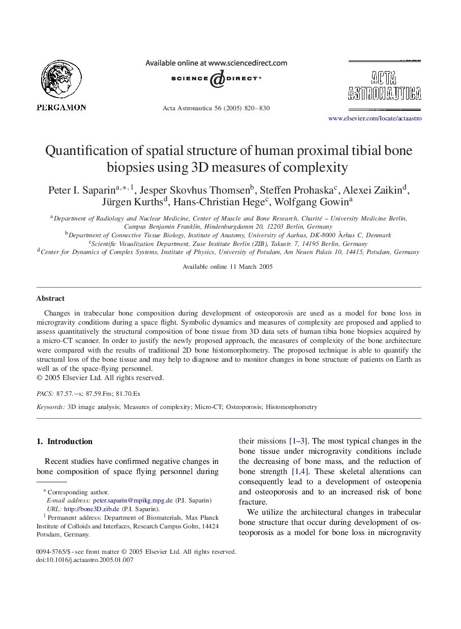 Quantification of spatial structure of human proximal tibial bone biopsies using 3D measures of complexity