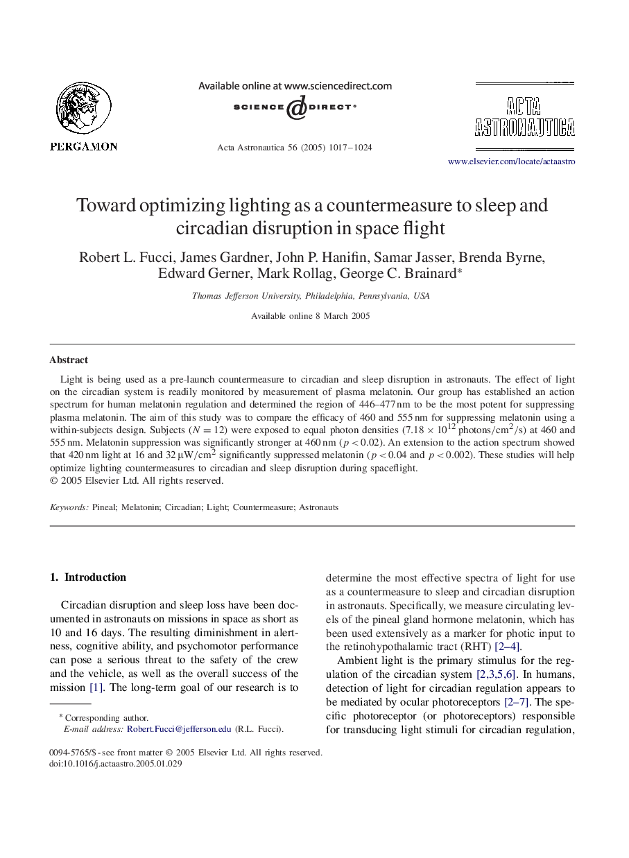 Toward optimizing lighting as a countermeasure to sleep and circadian disruption in space flight