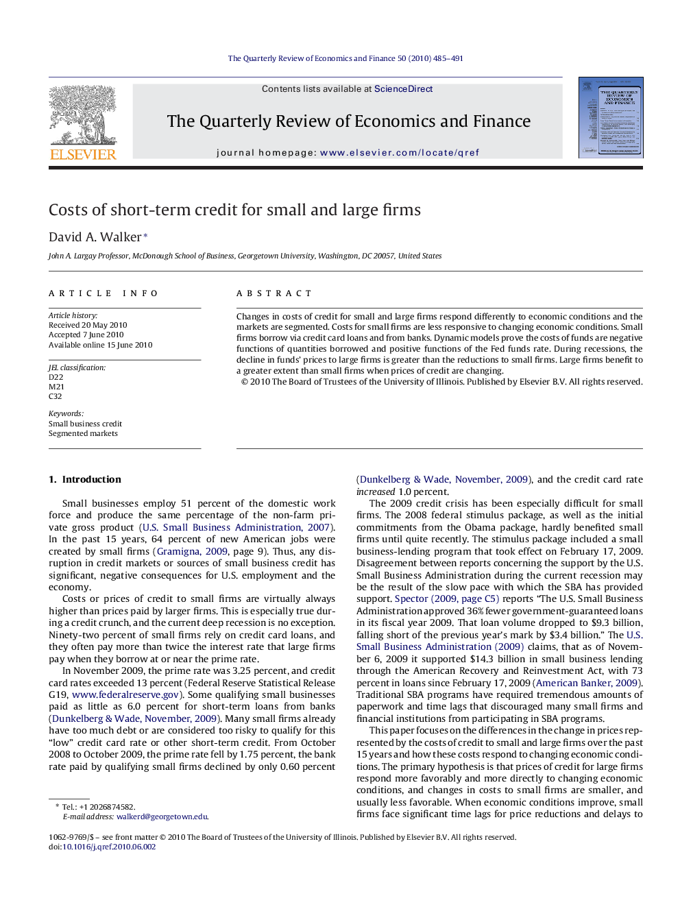 Costs of short-term credit for small and large firms