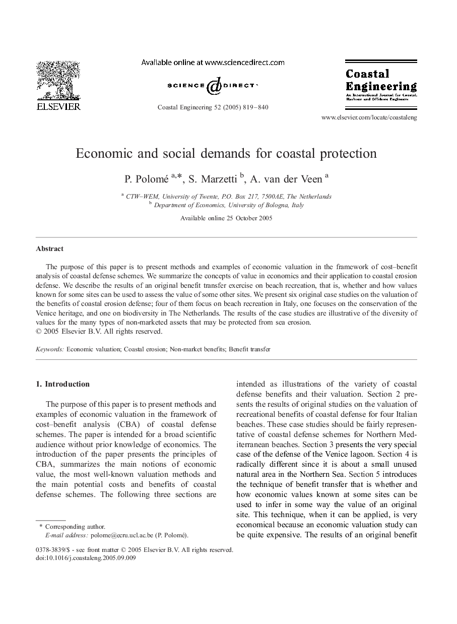 Economic and social demands for coastal protection