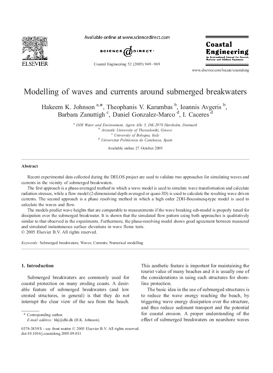 Modelling of waves and currents around submerged breakwaters