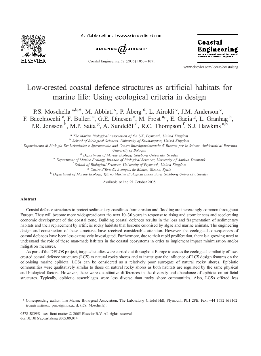 Low-crested coastal defence structures as artificial habitats for marine life: Using ecological criteria in design