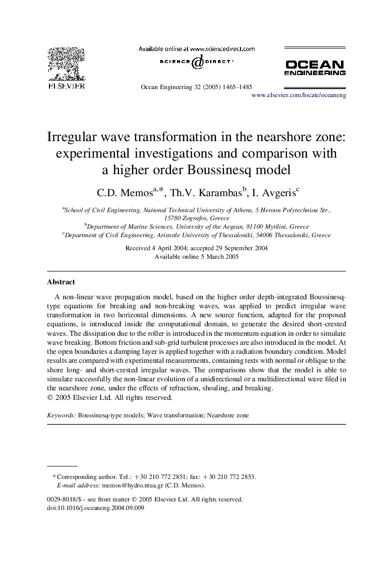 Irregular wave transformation in the nearshore zone: experimental investigations and comparison with a higher order Boussinesq model