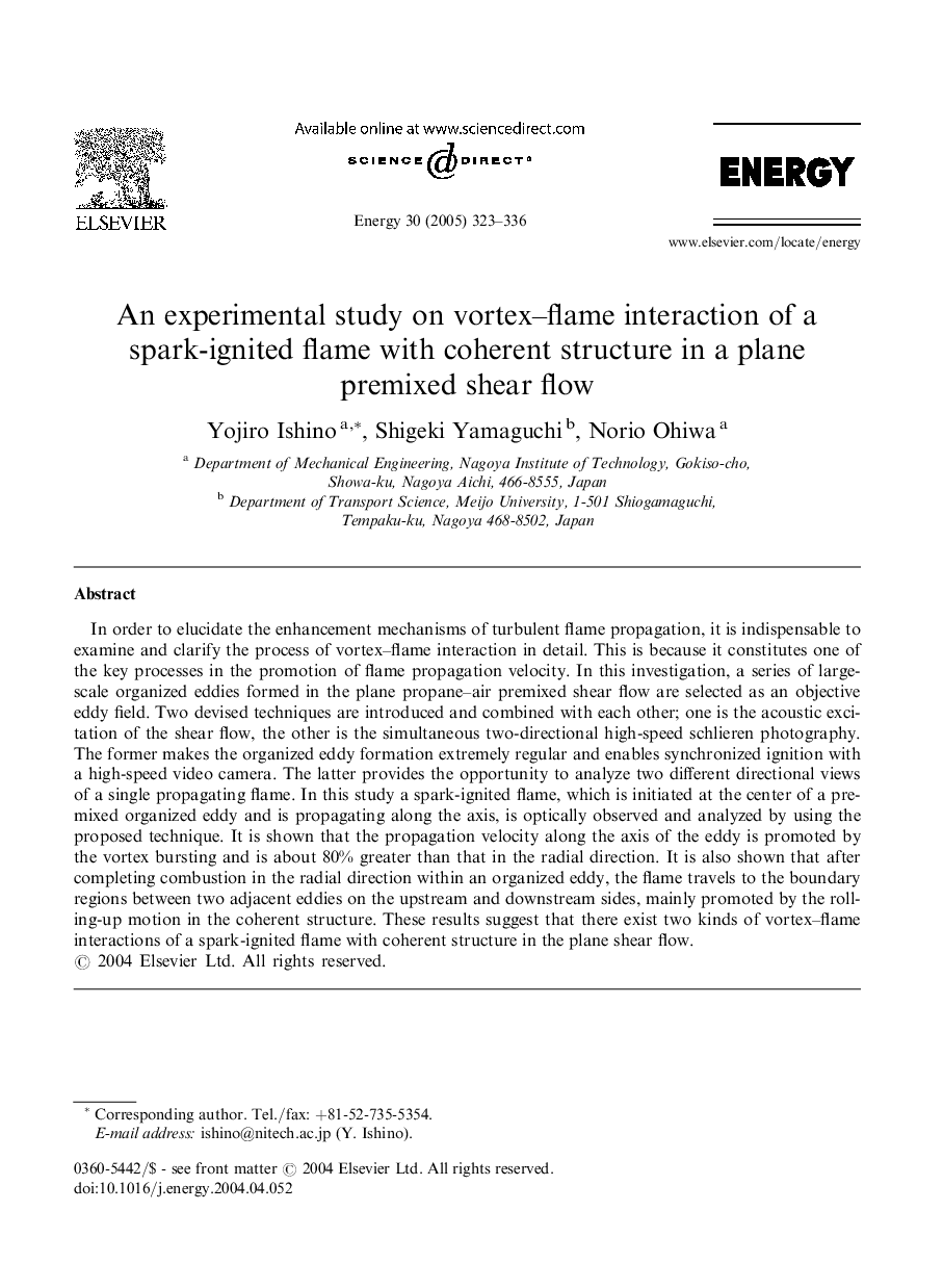 An experimental study on vortex-flame interaction of a spark-ignited flame with coherent structure in a plane premixed shear flow