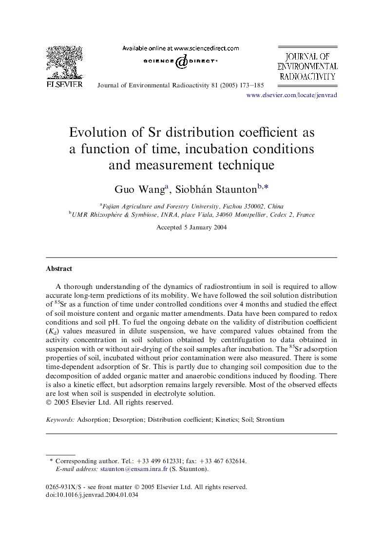 Evolution of Sr distribution coefficient as a function of time, incubation conditions and measurement technique