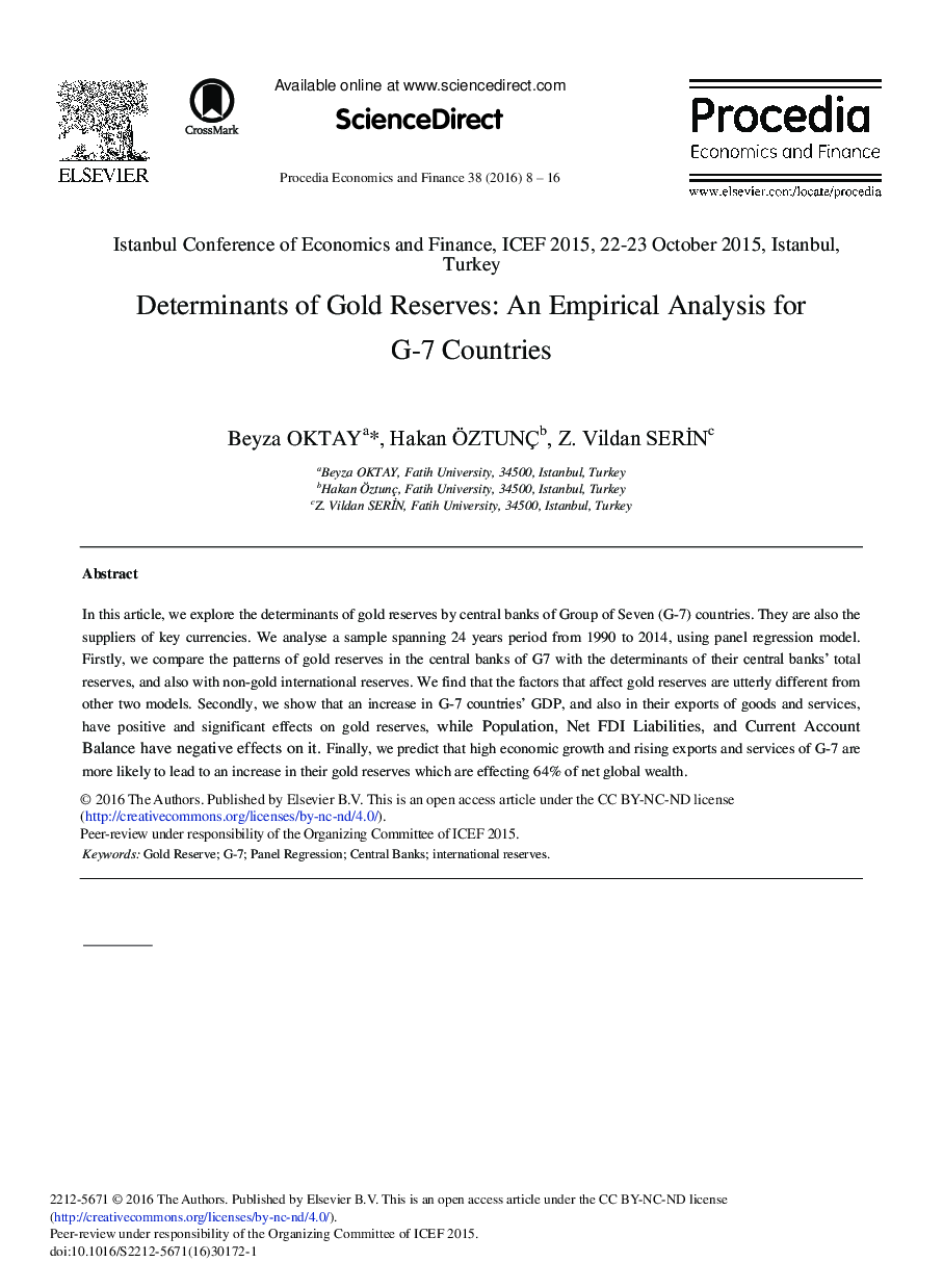 عوامل موثر بر ذخایر طلا: تجزیه و تحلیل تجربی برای کشورهای G-7
