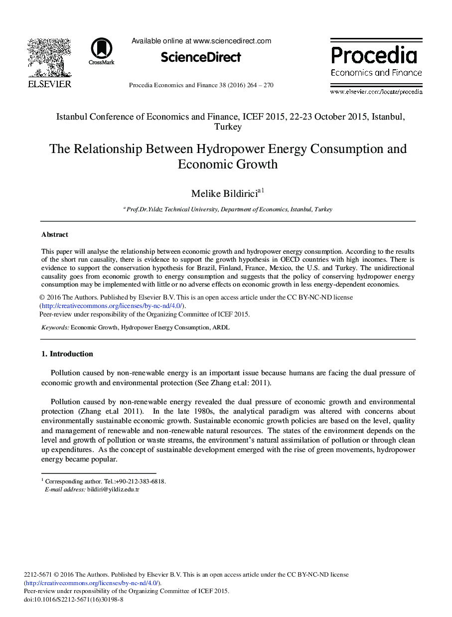 The Relationship between Hydropower Energy Consumption and Economic Growth 