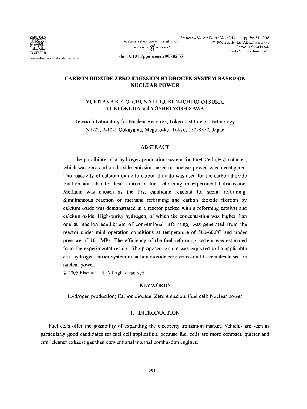 Carbon dioxide zero-emission hydrogen system based on nuclear power