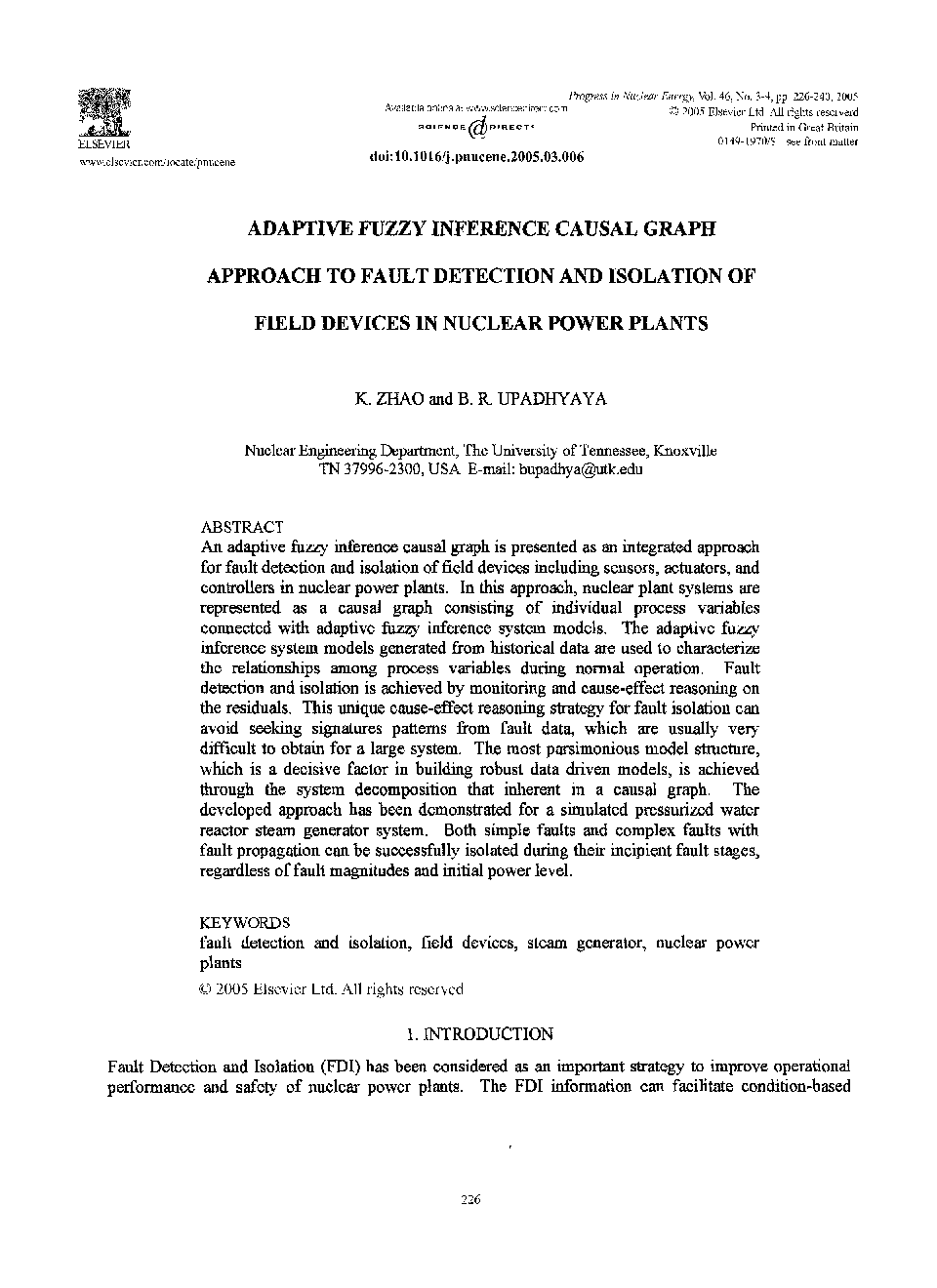 Adaptive fuzzy inference causal graph approach to fault detection and isolation of field devices in nuclear power plants