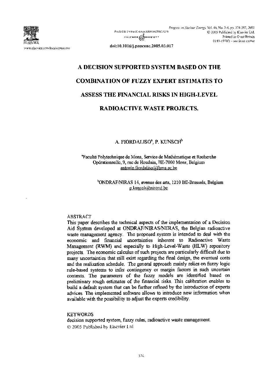 A decision supported system based on the combination of fuzzy expert estimates to assess the financial risks in high-level radioactive waste projects